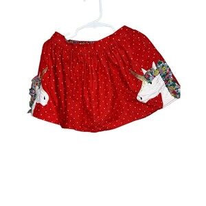 Mini Boden Girls Red Corduroy Skirt With Unicorns Size 3-4Y
